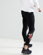 Aces Couture Muscle Jeans With Rose Embroidery - Black