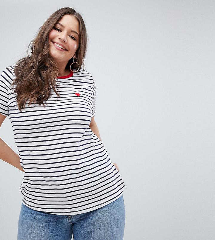 New Look Curve Stripe Heart Tee - Black