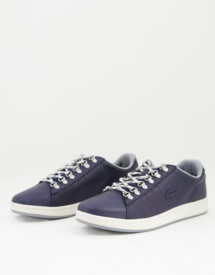 Lacoste Carnaby Evo Leather Sneakers In Navy/off White