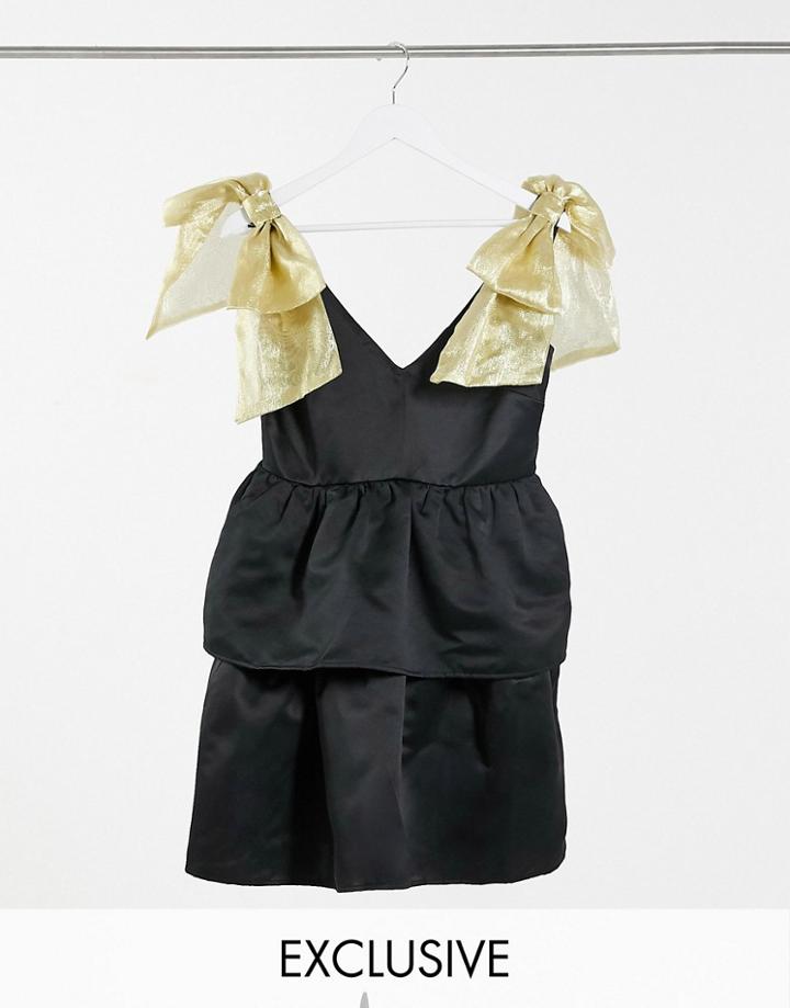 Collective The Label Exclusive Mini Smock Dress With Organza Bow Shoulders In Black