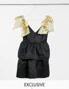 Collective The Label Exclusive Mini Smock Dress With Organza Bow Shoulders In Black