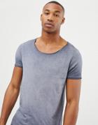 Asos Design Longline T-shirt With Raw Scoop Neck In Acid Wash In Gray - Gray