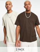 Weekday 2-pack Oversized T-shirts In Beige And Brown-multi