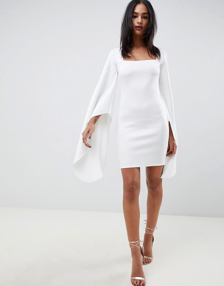 Asos Design Cape Sleeve Mini Bodycon Dress - White