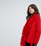 E.l.k Bright Red Faux Fur Scarf - Red