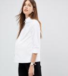 Asos Design Maternity 3/4 Sleeve Shirt In Stretch Cotton-white
