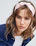 Asos Design Headband With Satin Knot Detail In Pink - Pink