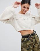 Missguided Crop Weave Sweater - Cream
