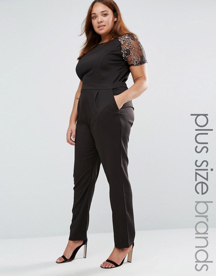 Praslin Plus Jumpsuit With Lace Top - Black