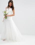 Asos Bridal Princess Lace Bodice Mesh Skirt Maxi Dress - White