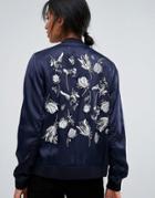 Just Female Panther Embroidered Back Bomber - Navy