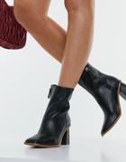 Pull & Bear Leather Heeled Boots In Black
