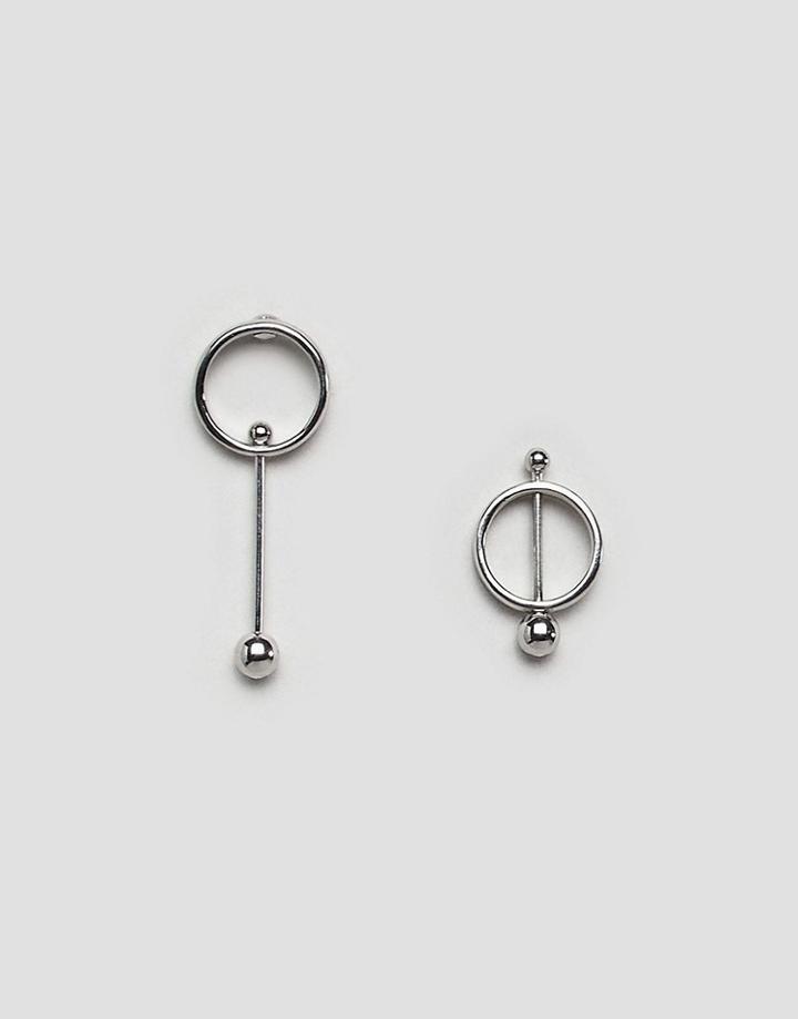 Monki Mismatch Circle And Ball Earring In Silver - Silver