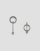 Monki Mismatch Circle And Ball Earring In Silver - Silver