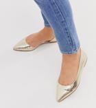 Asos Design Wide Fit Virtue D'orsay Pointed Ballet Flats In Gold