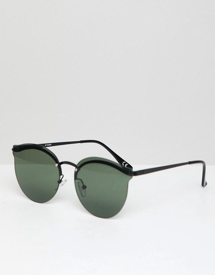 Asos Design Metal Round Sunglasses In Black With Green Lens - Black