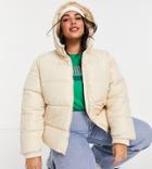 Pieces Curve Puffer Jacket In Cream-white