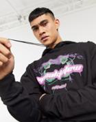 Night Addict Oversized Hoodie With Pink Snake Print In Black