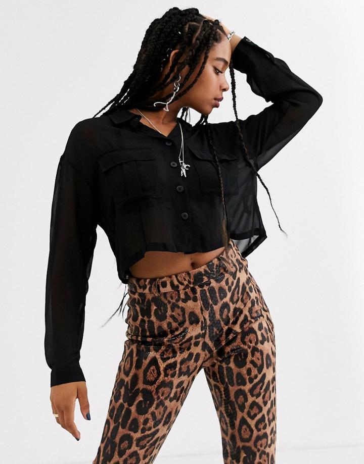 Bershka Sheer Blouse In Black