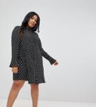 Asos Curve Long Sleeve Shirt Dress In Spot - Multi