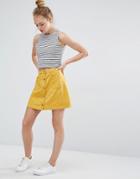 Monki Button Through A-line Pocket Skirt - Yellow