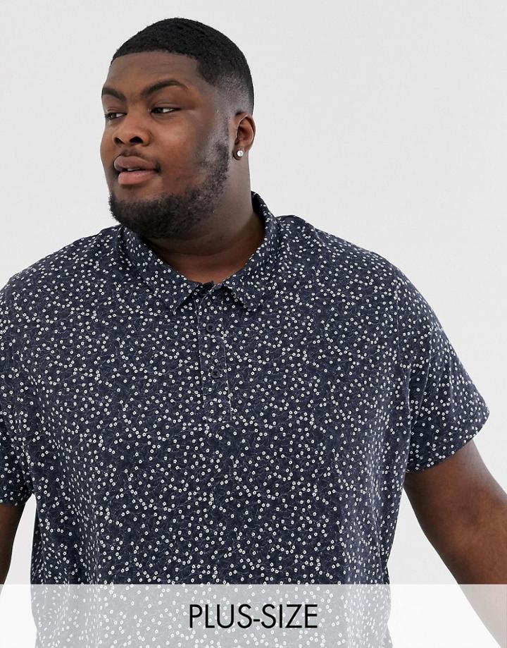 Jacamo Polo With Disty Floral Print - Black
