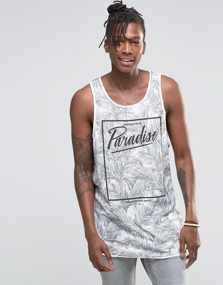 Pull & Bear Tank In Gray With Paradise Print - Black