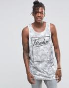 Pull & Bear Tank In Gray With Paradise Print - Black
