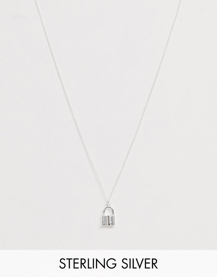 Asos Design Sterling Silver Padlock Necklace In Silver - Silver