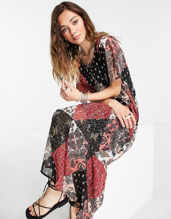 Violet Romance Midi Dress In Mixed Boho Print-multi