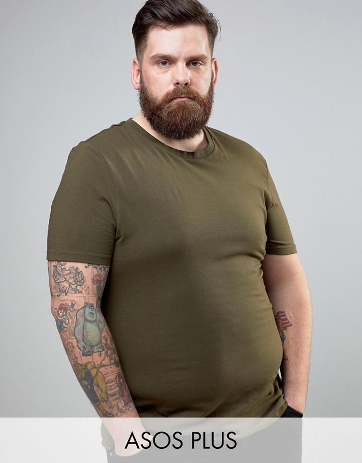 Asos Plus Muscle T-shirt In Green With Crew Neck - Green