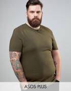 Asos Plus Muscle T-shirt In Green With Crew Neck - Green
