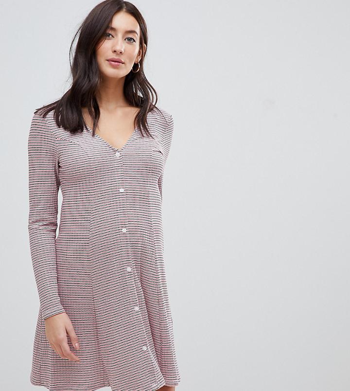 Asos Design Maternity Button Through Rib Tea Dress In Stripe - Multi