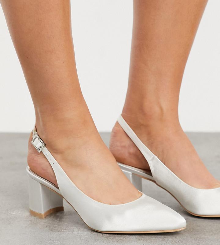 Be Mine Bridal Wide Fit Rubina Sling Back Heeled Shoes In Ivory Satin-white