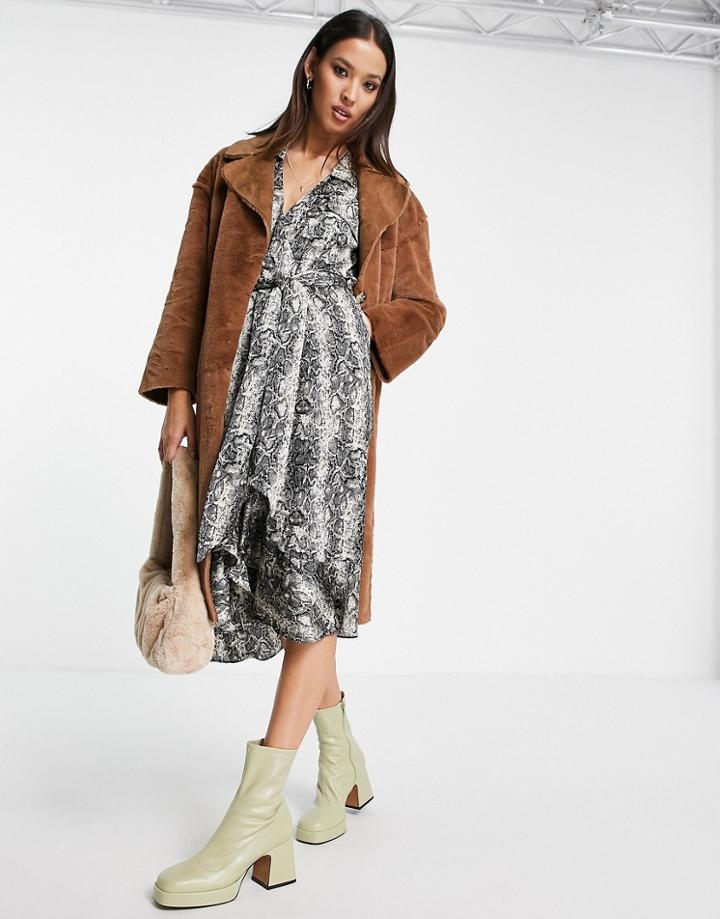 Topshop Satin Shirtdress In Snake Print-multi