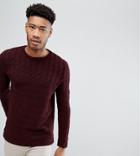 Asos Tall Cable Knit Yoke Sweater In Burgundy - Red