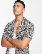 River Island Short Sleeve Warped Checkerboard Shirt In White