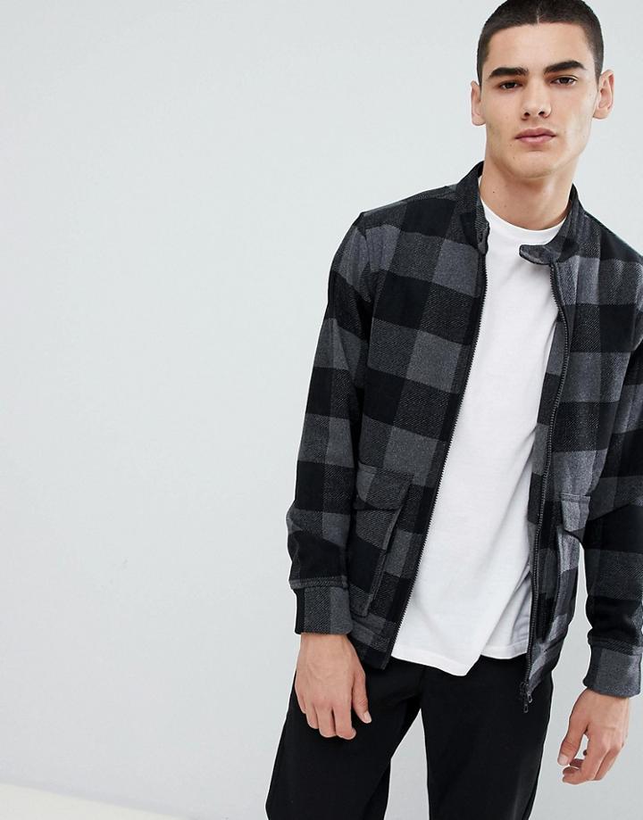 Only & Sons Checked Wool Harrington Jacket - Black