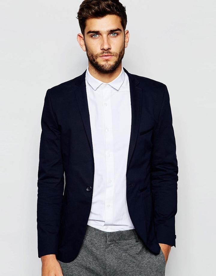 Vito Super Skinny Cotton Suit Jacket - Navy