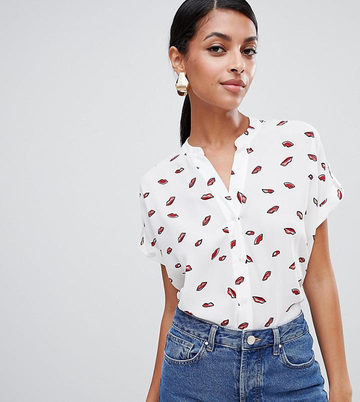 Warehouse Lip Print Shirt In White - Multi