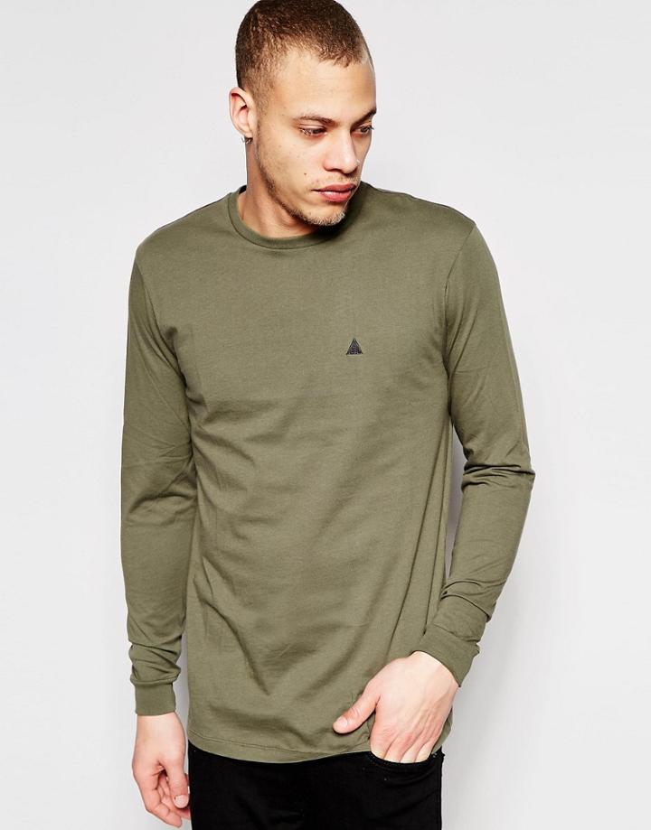 Asos Longline Long Sleeve T-shirt With Logo - Green