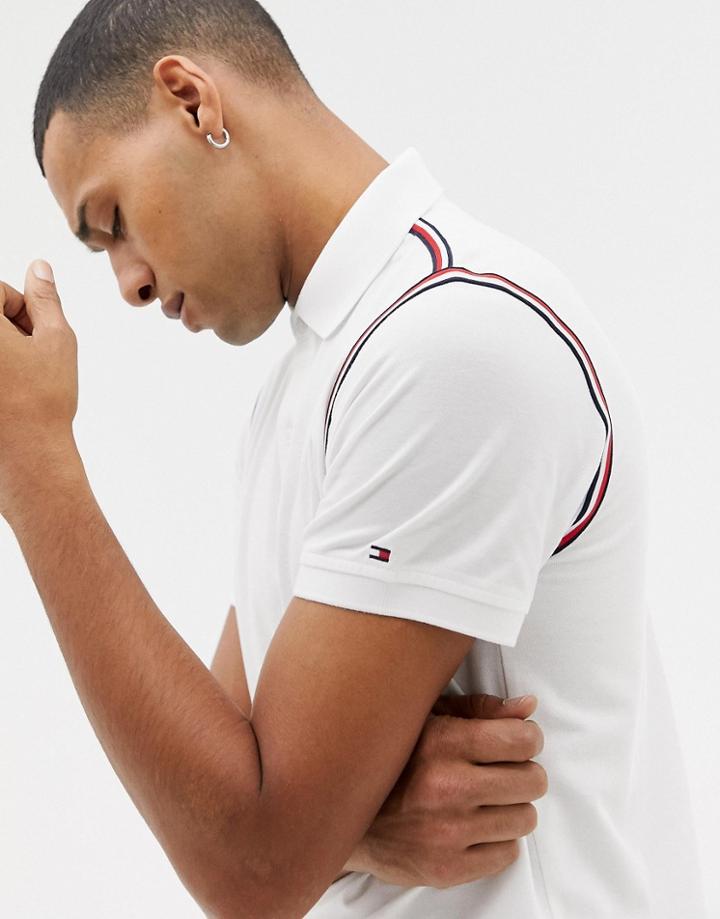 Tommy Hilfiger Icon Tape Trim Pique Polo Slim Fit In White - White