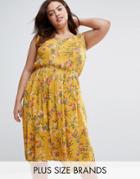 Yumi Plus Dress With Dip Hem In Floral Print - Yellow