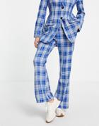 Asos Design Flare Suit Pants In Blue Check-blues