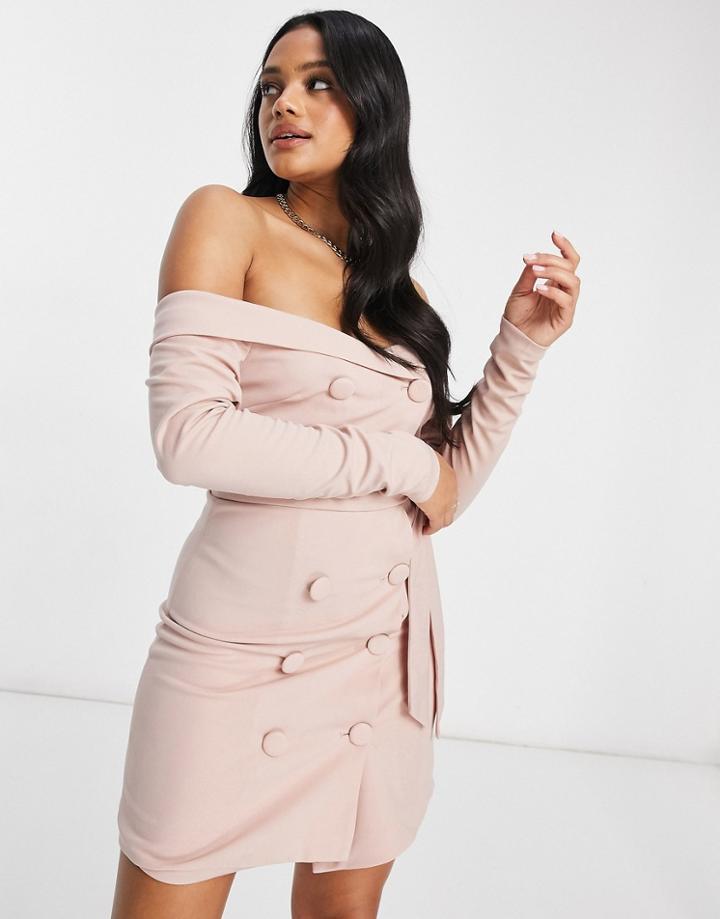 Club L Bardot Tailored Tux Dress In Dusky Pink