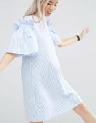 Asos White Stripe Frill Dress - Multi