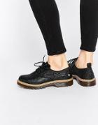Blink Glitter Chunky Lace Up Flat Shoes - Black Fine Glitter