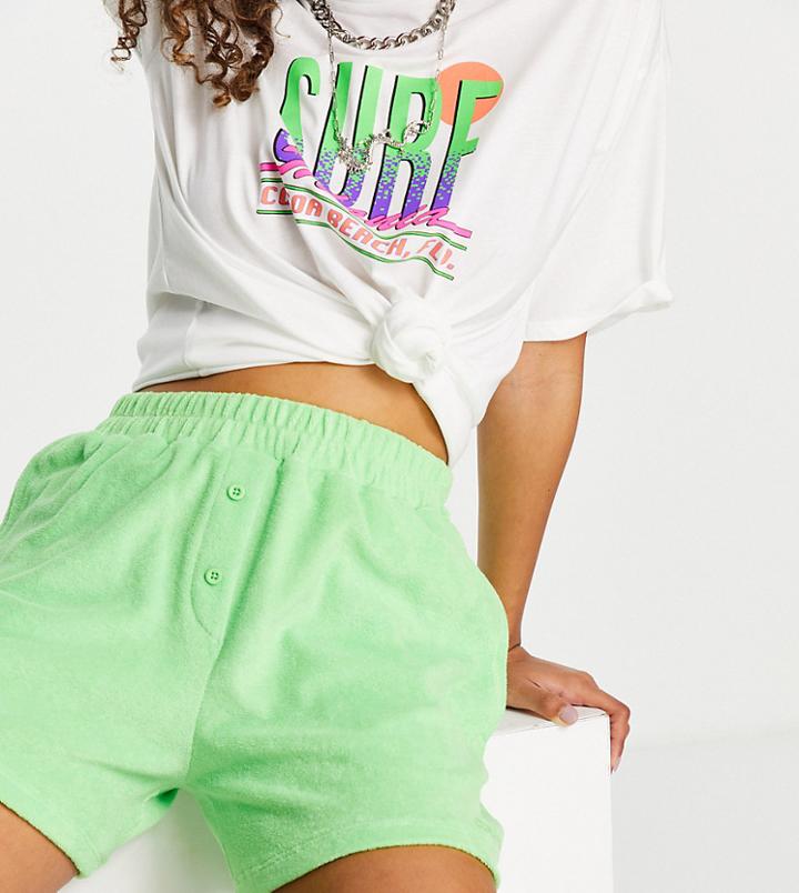 Collusion Terry Button Front Shorts In Lime - Part Of A Set-green