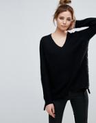 John & Jenn Cherie Lace Up Side Scoop Neck Sweater - Black
