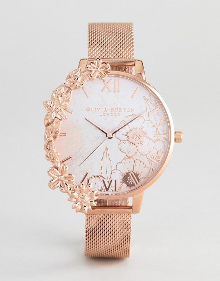 Olivia Burton Ob16cb13 Case Cuff Mesh Watch In Rose Gold - Gold